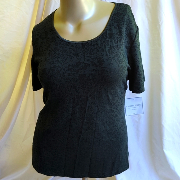 Sag Harbor Tops - Sag Harbor Stretch Jacquard Knit Top – Hunter Green 1X NWT